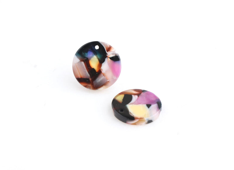 4 Small Acrylic Circle Blanks, Colorful Tortoise Shell Supply, Stud Acetate Earring Supplies, Resin Disks, Small Circle Charms, CN094-15-KMC