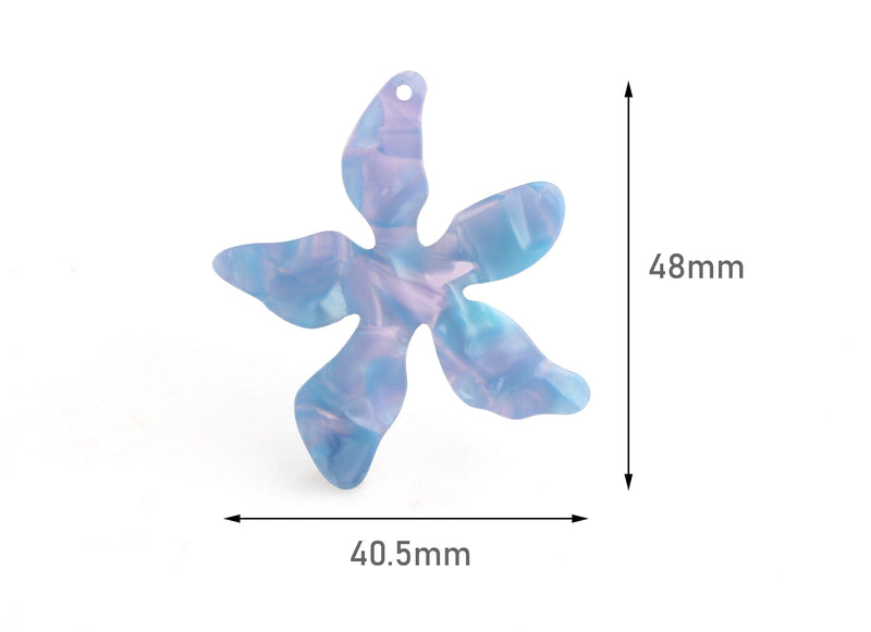 2 Large Flower Earring Findings, Plumeria Flower, Starfish Flower, Cherry Blossom Charm, Pearl Blue Purple Acetate Flowers, FW016-48-U02