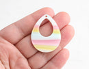 4 White Teardrop Charms with Rainbow Stripes, Pastel Goth Jewelry Findings, Pastel Earring Supplies, Open Teardrop Blank, TD026-38-PSTL