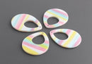 4 White Teardrop Charms with Rainbow Stripes, Pastel Goth Jewelry Findings, Pastel Earring Supplies, Open Teardrop Blank, TD026-38-PSTL