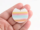 2 Pastel Beads with Pink Yellow Blue Stripes, Large Circle Discs, Pastel Goth Jewelry Findings, Acetate Tortoise Charms, CN117-37-PSTL