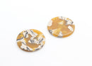 4 Flat Circle Pendants, Sunflower Yellow Tortoise Shell, Cellulose Acetate, 25mm