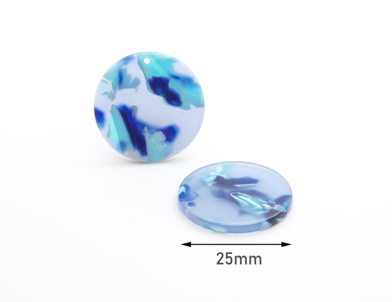 4 Translucent Blue Tortoise Shell Beads, Plastic Circle Blank, Flat Disc Bead, 1 Inch Discs, Flat Circle Charm, Keychain Blanks, CN114-25-U03