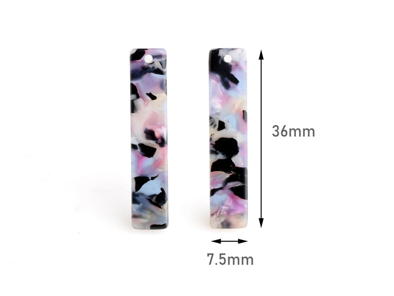 4 Vertical Bar Charms in Ultraviolet Purple Tortoise Shell, Cellulose Acetate, 36 x 7.5mm