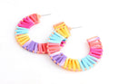 Raffia Earring Findings, 1 Pair, 2 inch Hoops, Rainbow Hoop Earrings Pastel Goth, Rainbow Ombre Earring Components, Wide Hoops, EAR057-49