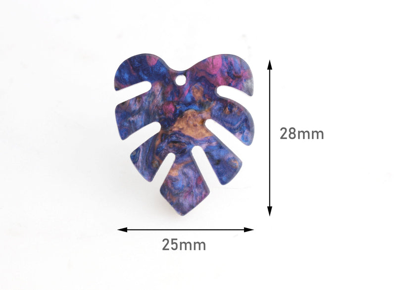 2 Dark Blue Monstera Leaf Charms, Laser Cut Leaf Necklace Charms, Van Gogh Earring Supplies, Copper Leaf Bead, Acrylic Shapes, FW029-28-IM02