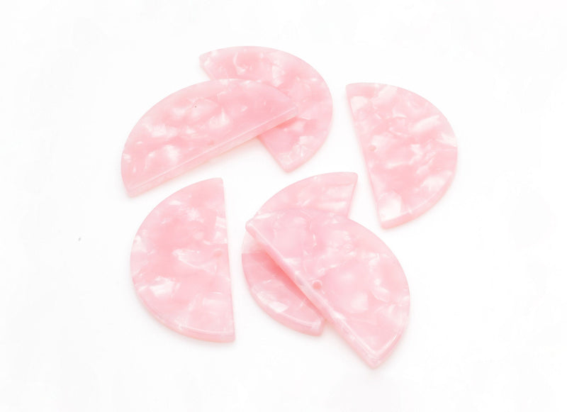 2 Pink Acetate Charms, Pearlescent Pink Resin Half Circle, Queen Conch, Soft Light Pink Earrings, Acetate Acrylic Half Moon, CN097-37-PK01