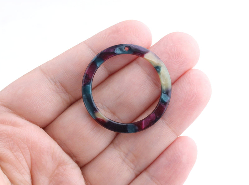 2 Craft Rings in Galaxy Colors, Findings Acetate Rings, Round Bezel for Resin, Open Back Bezel Setting, Lucite Tortoise Shell, RG062-32-GXY