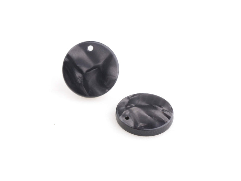 2 Small Resin Blanks, Dark Grey Tortoise Shell Circle Small Discs, Black Marble Bead, Celluloid Acetate Charm, Graphite Color, CN122-15-BK03