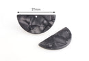 2 Dark Grey Half Circle Discs, Acrylic Half Circle, Black Circle Findings, Semi-Circle Earring Parts, Charcoal Color Beads, CN123-37-BK03
