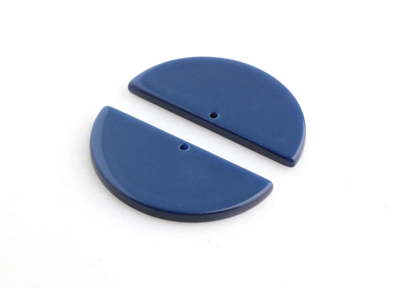 2 Dark Blue Semi-Circle Charms, Cellulose Acetate Plastic, 37 x 18mm