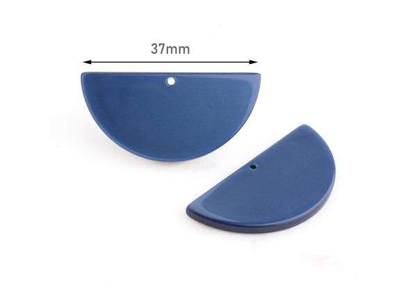 2 Dark Blue Semi-Circle Charms, Cellulose Acetate Plastic, 37 x 18mm