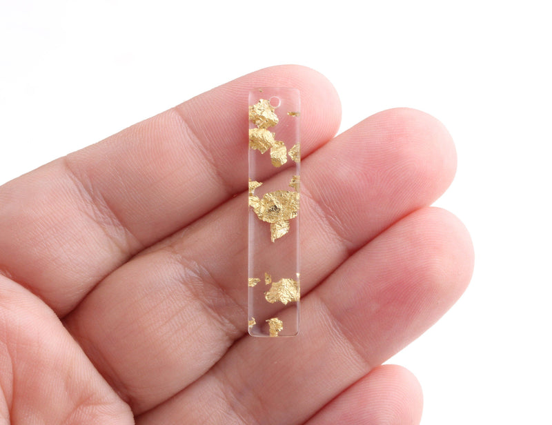 4 Gold Flake Resin Pendants, Gold Glitter Acrylic Shape, Clear Bar Pendant, Gold Flecks, Laser Cut Rectangle, Clear Gold Foil, BAR033-36-CGF