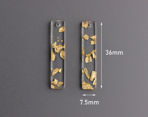 4 Gold Flake Resin Pendants, Gold Glitter Acrylic Shape, Clear Bar Pendant, Gold Flecks, Laser Cut Rectangle, Clear Gold Foil, BAR033-36-CGF