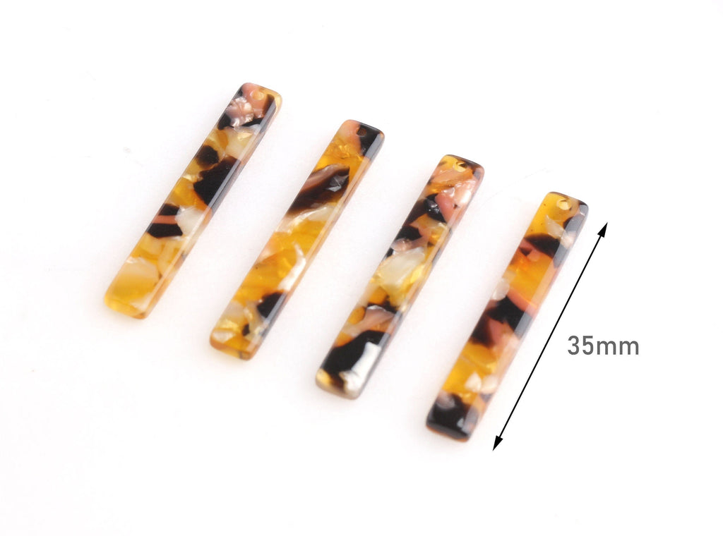 4 Skinny Bar Pendants, Acrylic Bar Earring Supplies, Honey Amber Resin