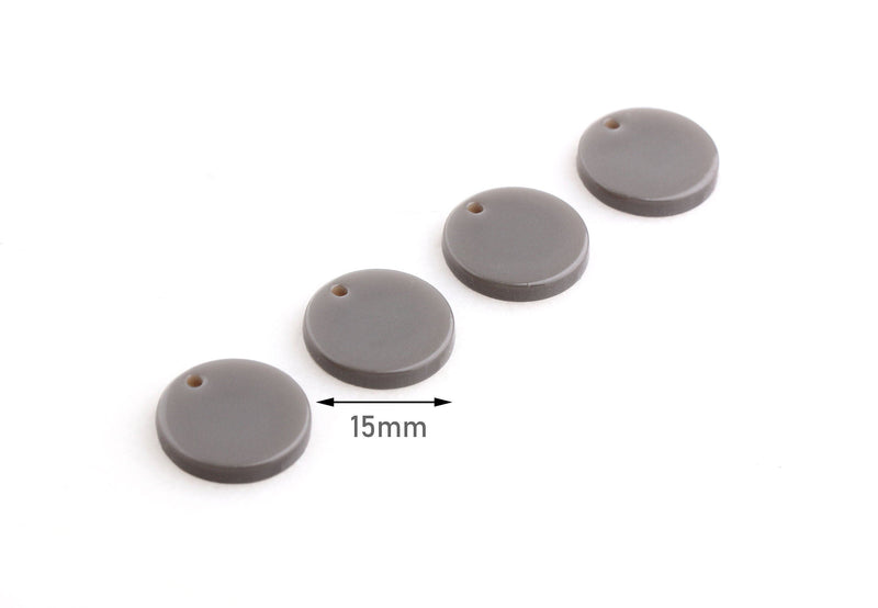 4 Plastic Circle Discs in Neutral Gray Tortoise Shell, Small Circle Stud Earring Supply, 15mm Discs, Blanks Acrylic Studs, CN128-15-GY02