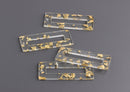 2 Transparent Acrylic Rectangle Ring, Clear Acrylic Pendant, Transparent Gold Flakes, Rectangle Frame, Clear Plastic Charms, DX044-50-CGF