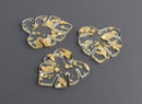 2 Clear Resin Leaf Charms, Gold Flakes Acrylic, Clear Monstera Leaf Charms, Gold Flecks, Botanical Beads, Transparent Acrylic, FW017-39-CGF