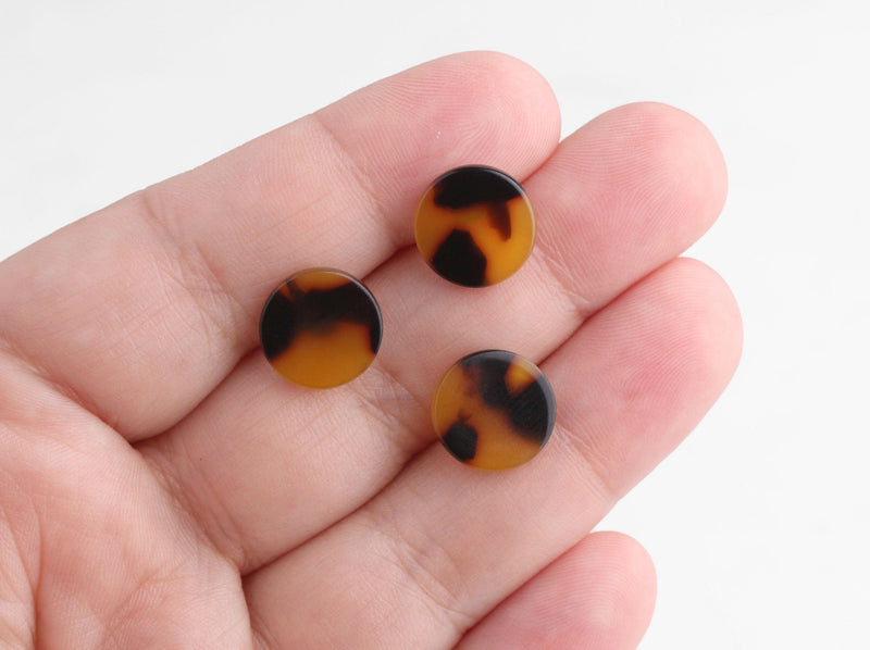 4 Small Round Circle Blanks, Tortoise Shell, Cellulose Acetate, 12mm