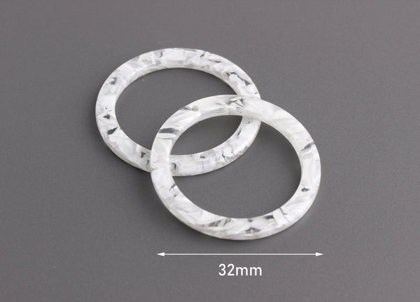 2 Large Circle Loops, 32mm Ring Washer, Translucent White, Large Ring Pendant, Eyeglass Loop Circle, Clear Acrylic Rings, RG056-32-WCL