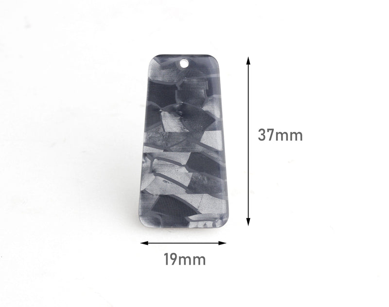 2 Dark Gray Marble Charms, Cracked Marble Pendant, Gunmetal Charms, Silver Grey Tortoise Shell, Silver Trapezoid Square Bead, DX046-37-SV01