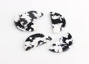 2 Half Circle Links with Two Holes, Black and White Marble, Cellulose Acetate, 29 x 13.75mm