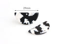 2 Half Circle Links with Two Holes, Black and White Marble, Cellulose Acetate, 29 x 13.75mm