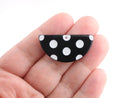 2 Half Circle Pendants, White and Black Polka Dots, Cellulose Acetate, 37 x 18mm