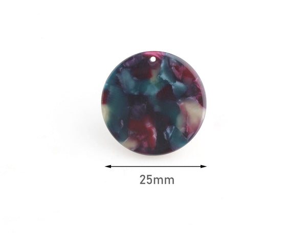 4 Thick Round Discs in Galaxy Marble in Purple and Green, Acetate Plastic, 25mm