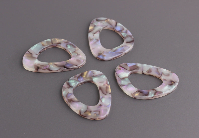 2 Oval Links, One Hole Acrylic Blanks, Iridescent Hologram Beads, Tortoise Shell Dangle, Oval Cut Outs, Blue Gold Green Purple, VG032-38-MC02