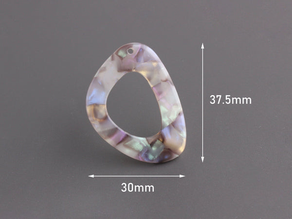 2 Oval Links, One Hole Acrylic Blanks, Iridescent Hologram Beads, Tortoise Shell Dangle, Oval Cut Outs, Blue Gold Green Purple, VG032-38-MC02