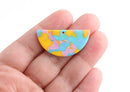 2 Half Moon Pendants in Blue Pink Yellow, Acetate Findings, Acrylic Earring Blanks, Resin Half Circle, Tortoise Shell Supply, CN102-37-UPY2