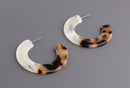 Blonde Tortoise Shell Hoop Earrings Parts, 1 Pair, Two Tone Earrings, Flat Hoop Earring Supply, White Hoops, Chunky Hoops, EAR047-39-2WBT
