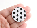 4 Flat Disc Pendants in White Black Dots, 35mm Disc Blanks, Polka Dot Beads, Large Circle Findings, White Circle Charms, CN103-35-WDOT