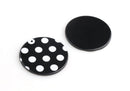 4 Large Disc Blanks, Black Polka Dot Pattern, One Sided Charms, Cellulose Acetate, 35mm