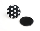 4 Large Disc Blanks, Black Polka Dot Pattern, One Sided Charms, Cellulose Acetate, 35mm