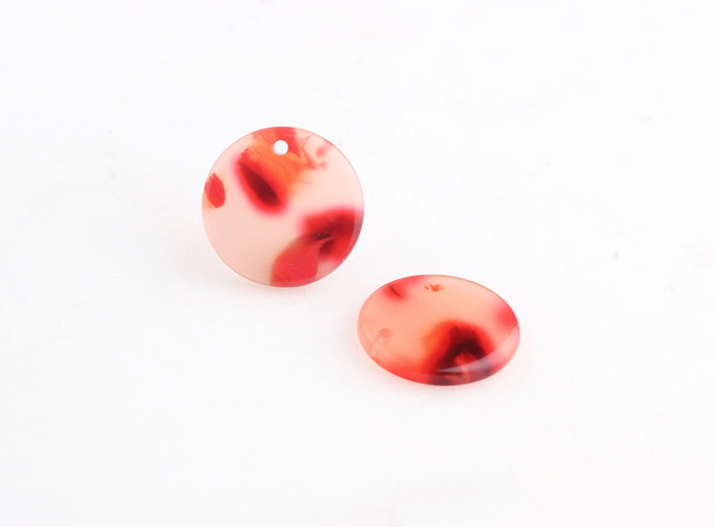 4 Small Circle Tags, Red Tortoise Shell Bracelet Charms, Red Marble Beads, Smooth Circle, Acrylic Acetate Earring Blanks, CN140-15-RD01