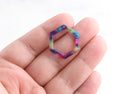 4 Mardi Gras Tortoise Shell Connectors, Purple Green Beads, Earrings Hexagon Drops, Honeycomb Charms, Resin Connectors, DX057-24-GXY2