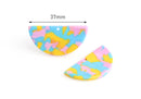 2 Half Moon Pendants in Blue Pink Yellow, Acetate Findings, Acrylic Earring Blanks, Resin Half Circle, Tortoise Shell Supply, CN102-37-UPY2