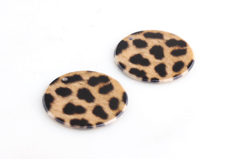 4 Brown Leopard Print Charms, Thin Flat Disc, Animal Print, Monogram Blank, Printed Acrylic Earring Blank, Smooth Flat Circle, CN104-30-LP01