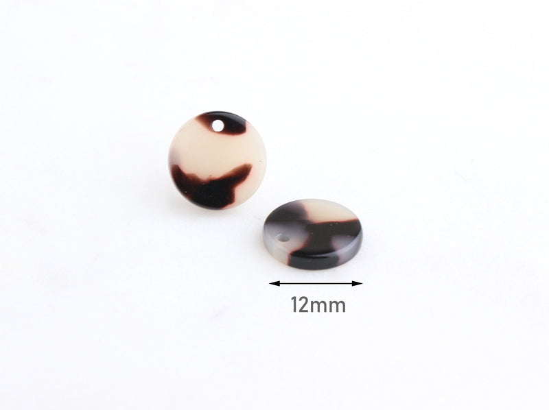 4 Tortoise Shell Earring Charms, Small Circle Drops, Monogram Disc Blanks 12mm Circle Beads, Resin Circle Charms, Token Beads, CN105-12-WT
