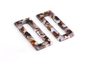2 Acetate Pendants, Laser Cut Acrylic Rectangle Charms, Open Rectangle Pendant, Dark Brown Tortoise Shell Jewelry Making, DX039-50-DBW