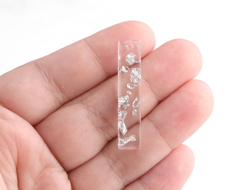 4 Clear Acrylic Blanks with Silver Flakes, Silver Glitter Acrylic, Clear Silver Foil, Dangle Earring Parts, Rectangle Bar, BAR039-36-CSF
