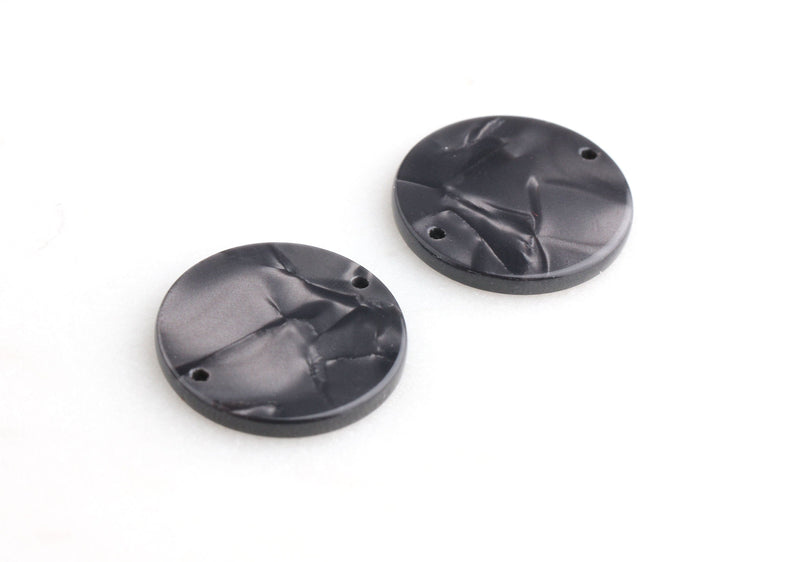 4 Circle Connectors in Black Chrome, 22mm Discs 2 Hole, Gunmetal Black, Marble Pattern, Gray Tortoise Shell Necklace Links, CN143-22-BK03