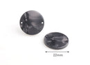 4 Circle Connectors in Black Chrome, 22mm Discs 2 Hole, Gunmetal Black, Marble Pattern, Gray Tortoise Shell Necklace Links, CN143-22-BK03