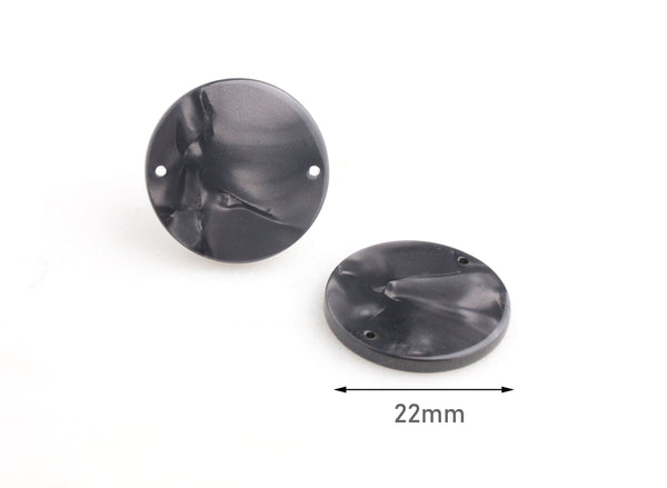 4 Circle Connectors in Black Chrome, 22mm Discs 2 Hole, Gunmetal Black, Marble Pattern, Gray Tortoise Shell Necklace Links, CN143-22-BK03
