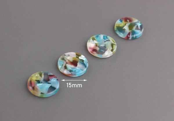 4 Clear Acrylic Discs with Blue Red Green, Acrylic Tortoise Shell Circle, Thick Flat Discs, Clear Acetate Charms, Mixed Color, CN144-15-MC04
