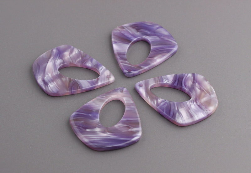 4 Large Purple Teardrop Charms, Tortoise Shell Acrylic Blanks, Purple Resin Teardrop, Purple Mother of Pearl, Acetate Pendant, TD029-34-PL03