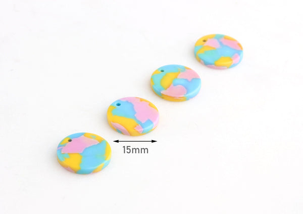 4 Small Coin Charms, Neon Beads, Bubblegum Pink, Baby Blue Charms, Acrylic Discs, Earring Blanks, Beads Pastel Goth Jewelry, CN107-15-UPY2