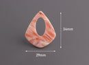 4 Coral Pink Charms, Light Pink Teardrops, Peach Acrylic Acetate Earring Blanks, Beachy Jewelry, Pink Tortoise Shell Beads, TD030-34-PK08